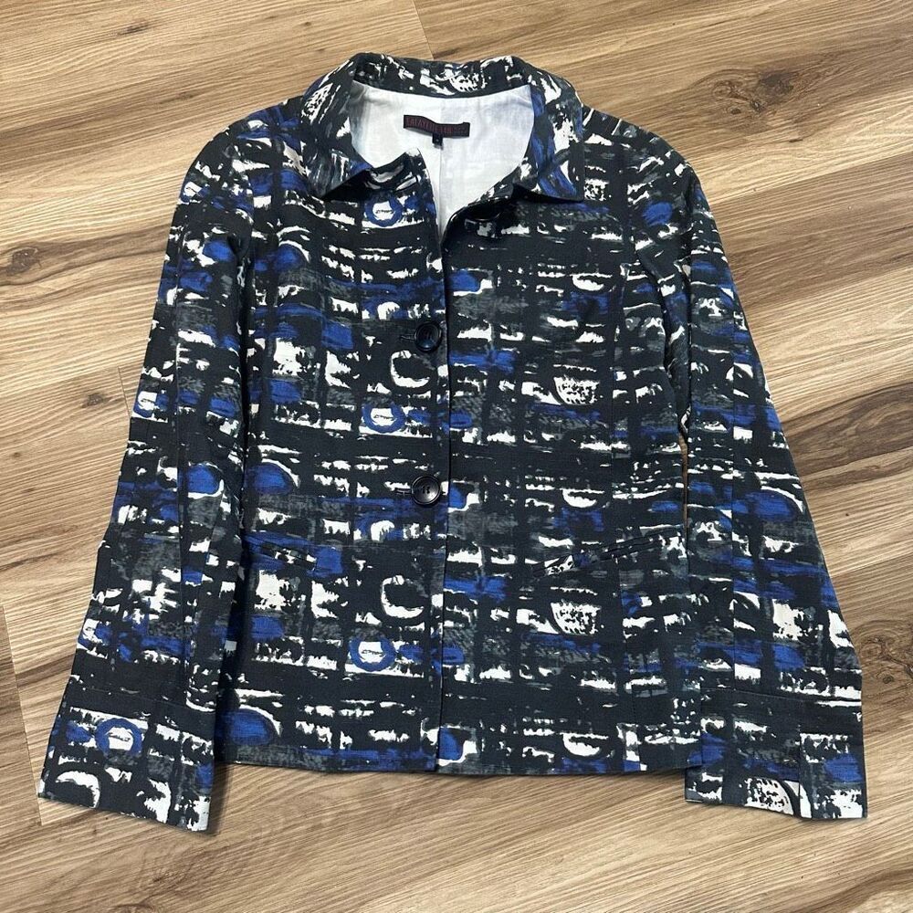 Lafayette 148 blue black artsy business casual 4 blazer